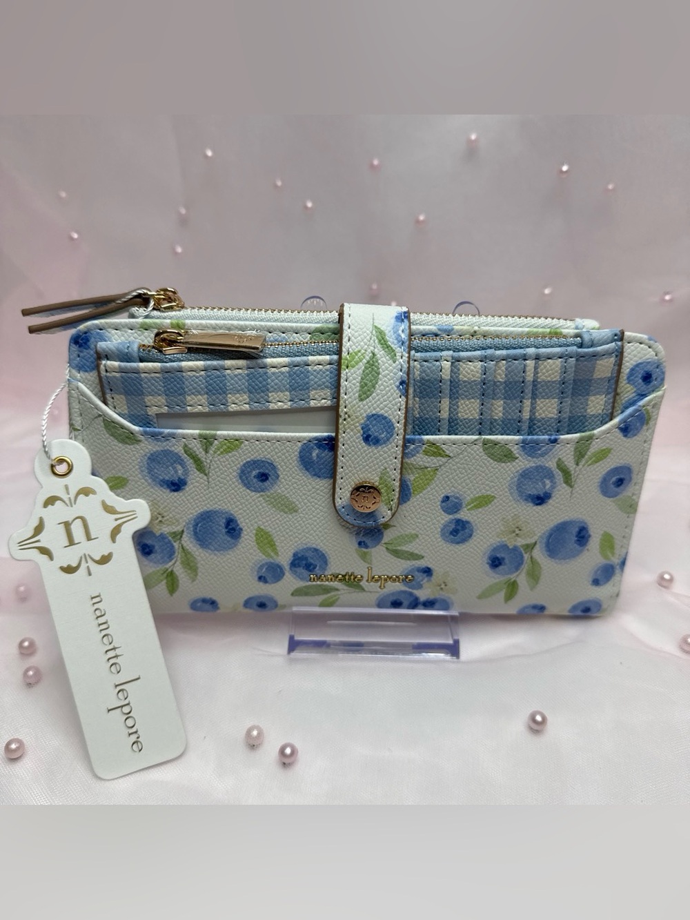 Nanette Lepore Lilli Wallets-Blueberry Blooms-Blue Gingham 🫐